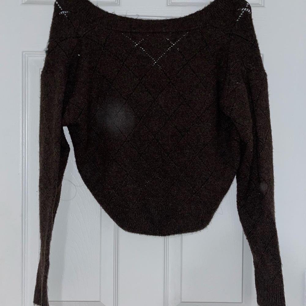 Astr Off-the-Shoulder Dark Brown Sweater
